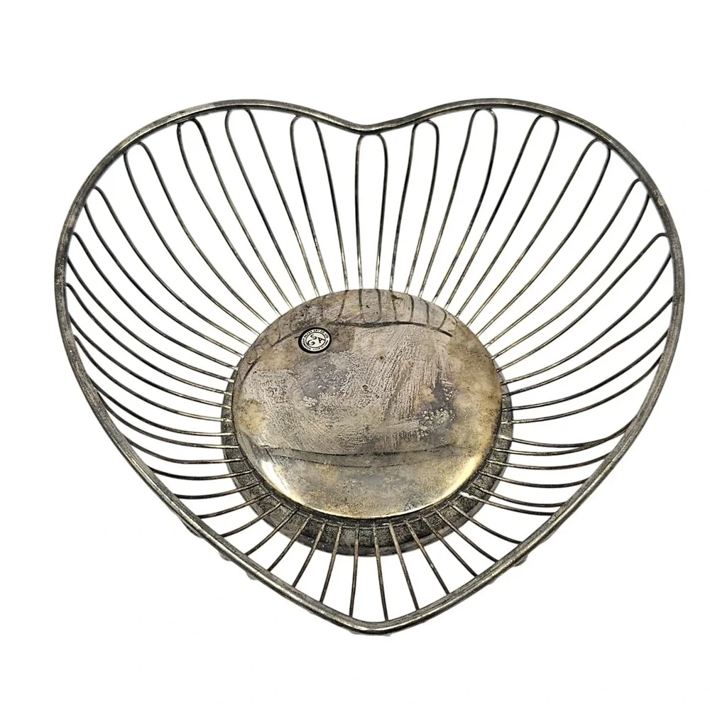 Godinger Silver‎ Plated Heart Dish Basket 10 Inch Wire Bowl Vintage Decor